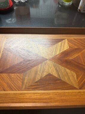 Vintage Geometric Parquet Wood Tray - Warm Brown & Honey Tones